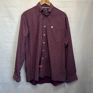 Cinch Mens Medium Button Up Shirt Red White. Pattern Cowboy Rodeo Western LOOK